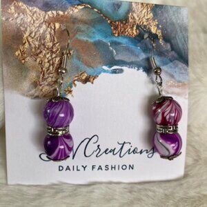purple marble bead earings